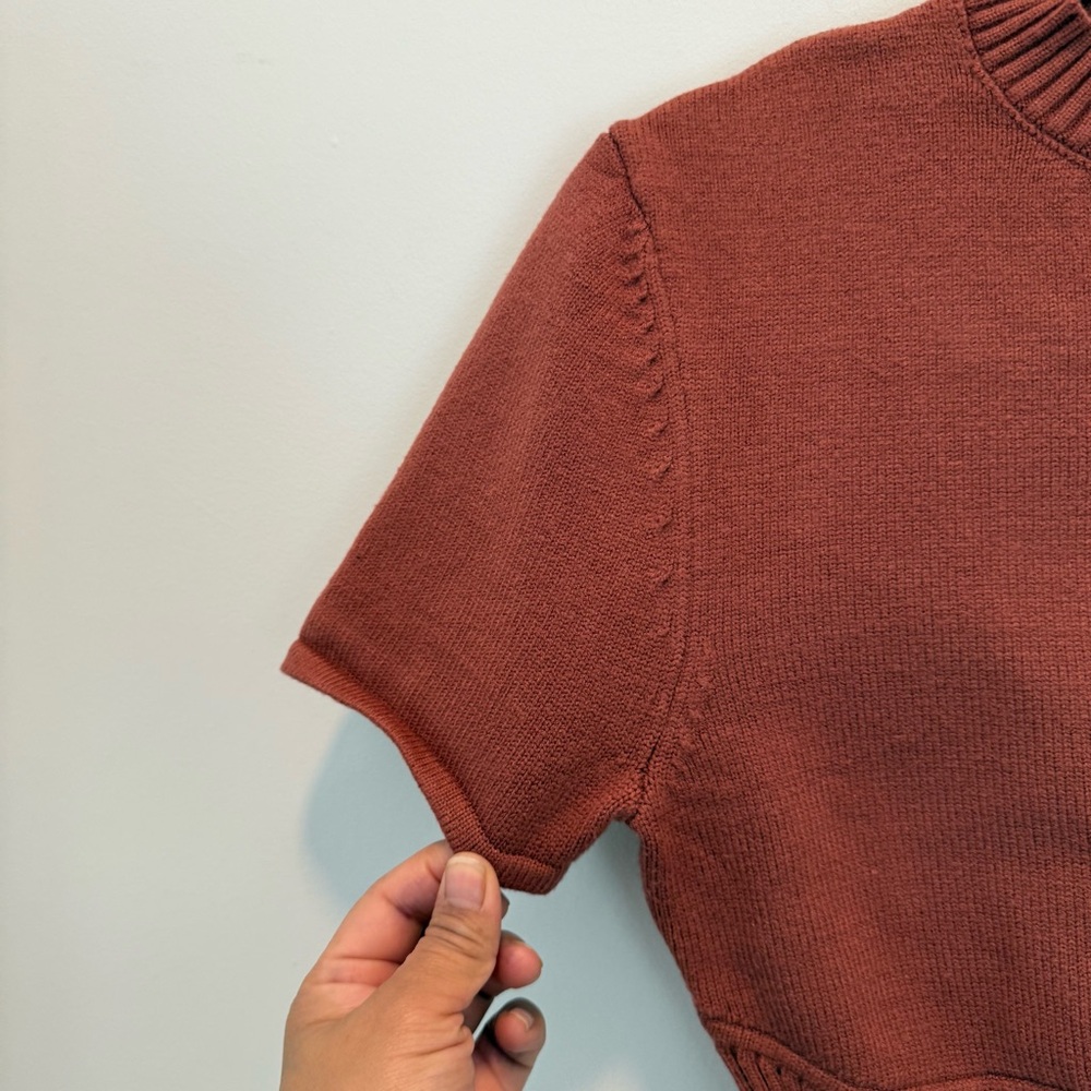 Lulus Everyone's a Winter Rust Brown Short Sleeve Seamed Sweater Top XL - Picture 6 of 11